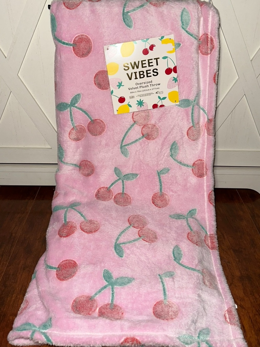 Sweet Vibes Pink Frosted Cherry Embossed Plush Throw Blanket